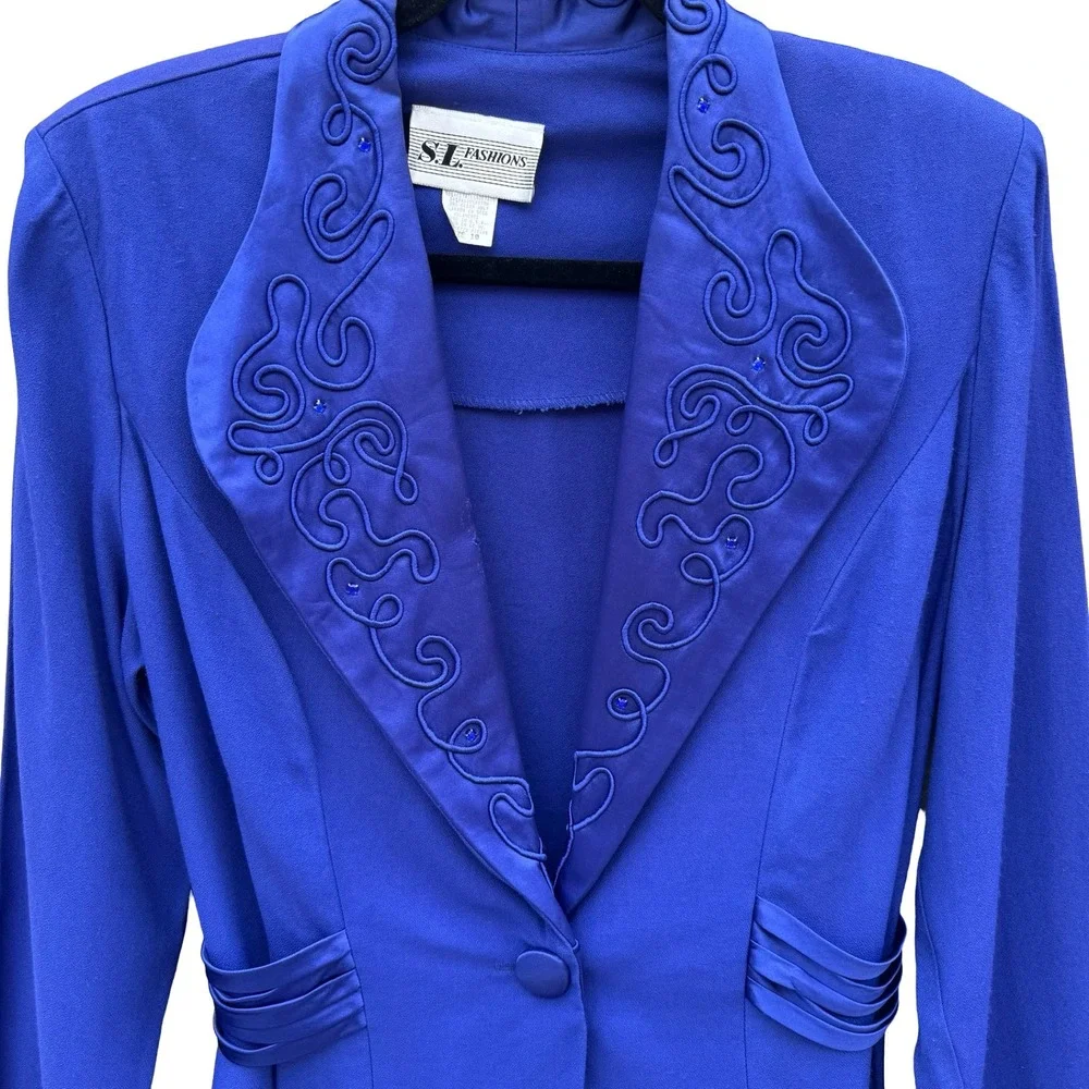 SL Fashions Vintage Royal‎ Blue Dress and Blazer Set Size 10 Soutache Beaded USA